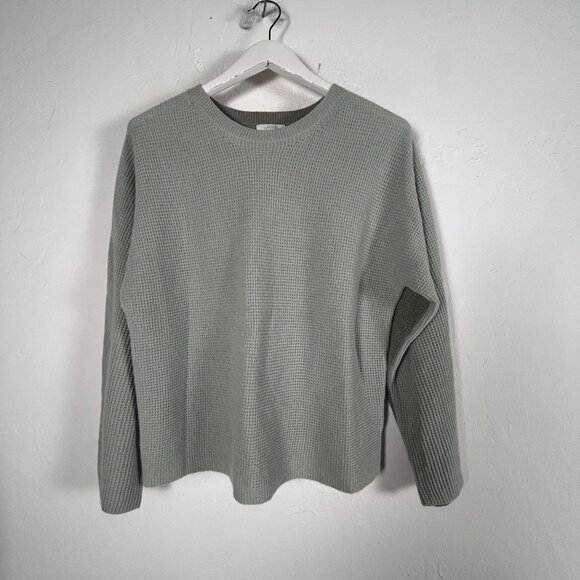 Calme Johnny Was Cashmere Sweater Women’s Green Waffle Knit Pullover Medium - Picture 1 of 8